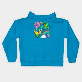 Birds Flowers and Rainbows Doodle Pattern Kids Hoodie